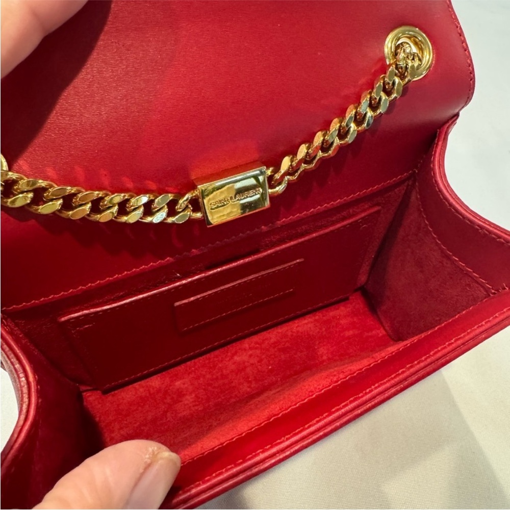 Saint Laurent Red and Gold Clutch with Iconic YSL Logo - Picture 11 of 16